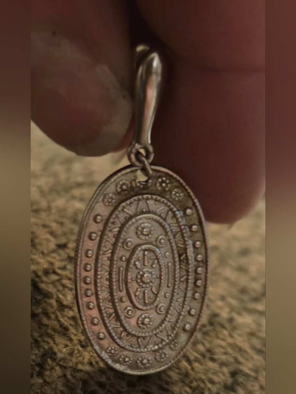 Intricate Oval Silver-Tone Dangle Earrings - Picture 2 of 2